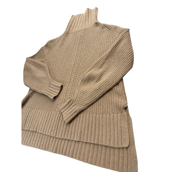 White + Warren Cashmere Wool Turtleneck Sweater Brown Ribbed Hem M/L - Picture 3 of 11
